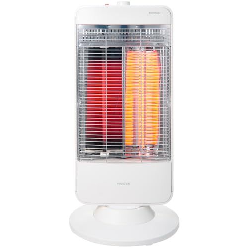 MAXZEN カーボンヒーター シーズヒーター 自動首振り 950 500 W 2段階調整 省エネ 速暖 足元ヒーター 遠赤外線 ツインヒーター 小型 コンパクト シンプル 転倒自動オフ 過熱防止 手入れ簡単 暖房 火事防止 白 ホワイト MD 162 edb 35