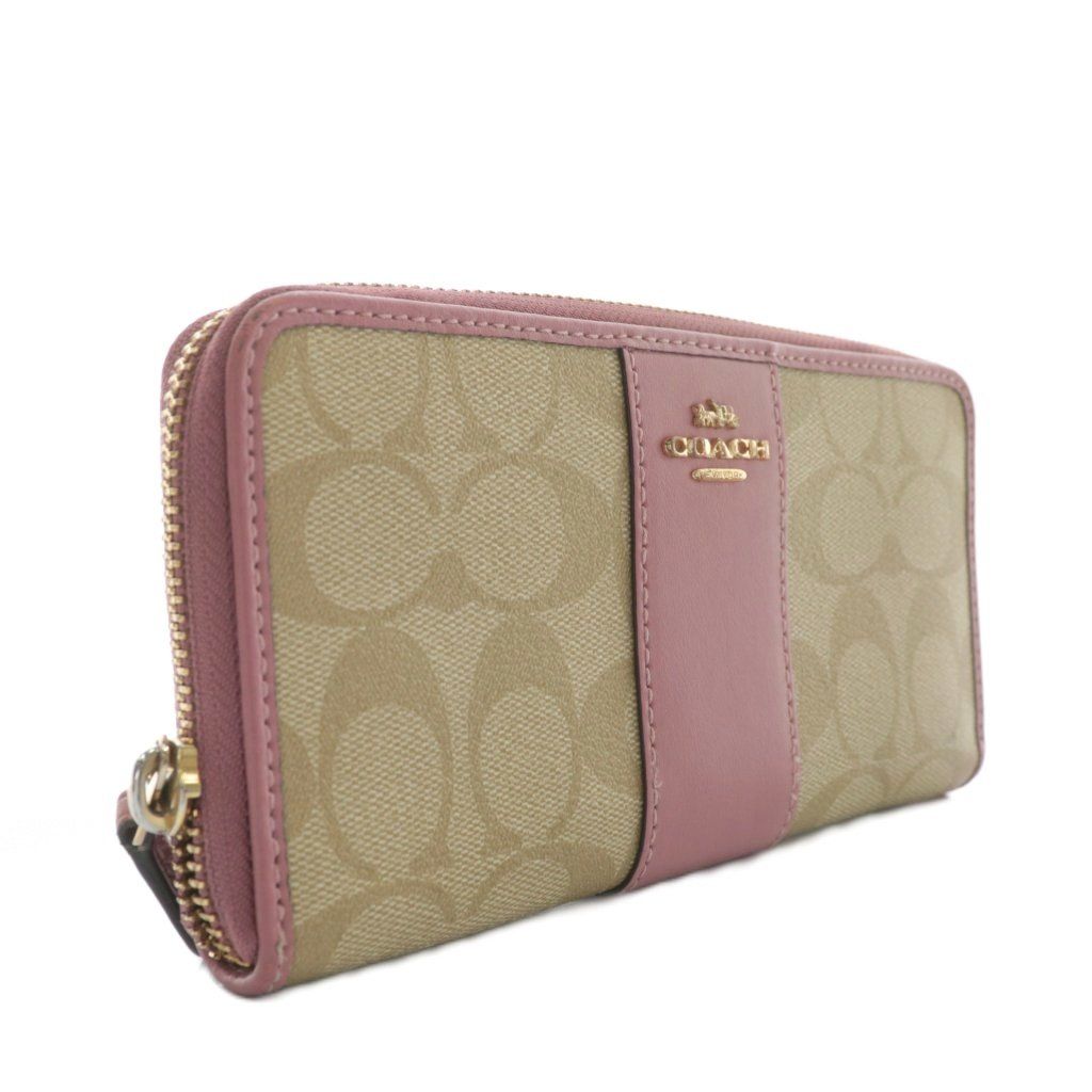 コーチ COACH 長財布 PVC レザー ラウンドファスナー ロゴ ゴールド