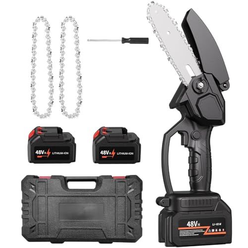 チェーンソー 充電式 電動ノコギリ 電動チェーンソー 替刃付き バッテリー 搭載 小型 薪割り 薪作り 枝切り 庭木の剪定 ハンディ ミニ電動のこぎり 家庭用 木工切断 園芸設備 収納 き 日本語説明書 ブラック