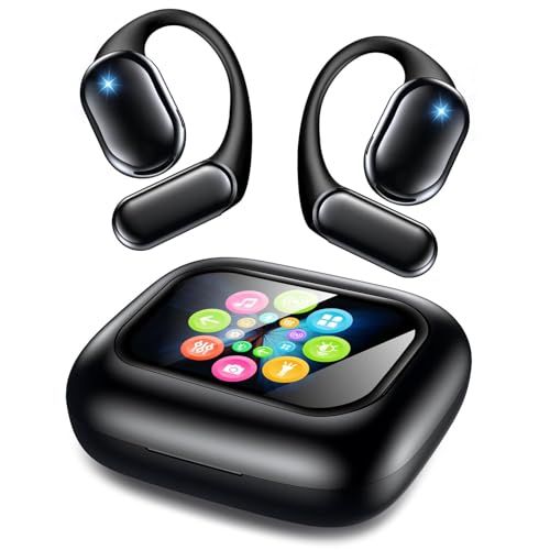 イヤホン bluetooth ワイヤレスイヤホン 2025新型モデル タッチディスプレイ搭載オープンイヤーイヤホン 開放式 耳掛け式 蓋を開けたら接続 ENC通話ノイズキャンセリング 16.2 mmドライバー 7種類EQプリセット 片耳8.5 g超軽量 最
