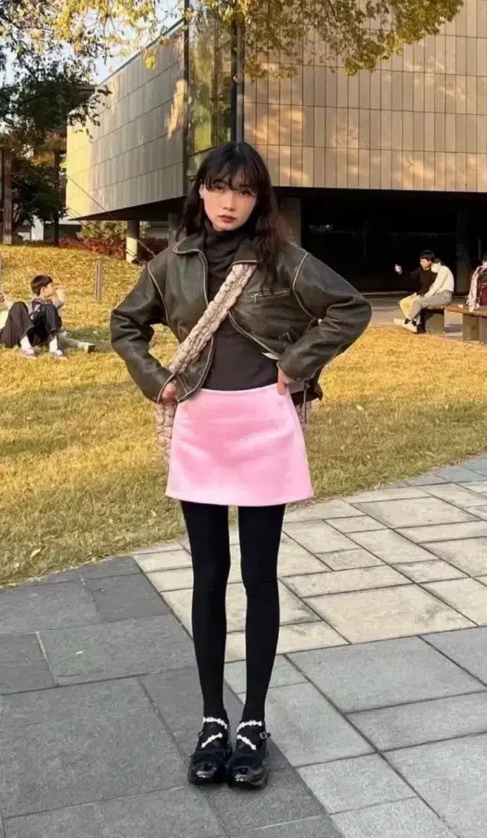 WMM シルク ピンク スカート S 으므므