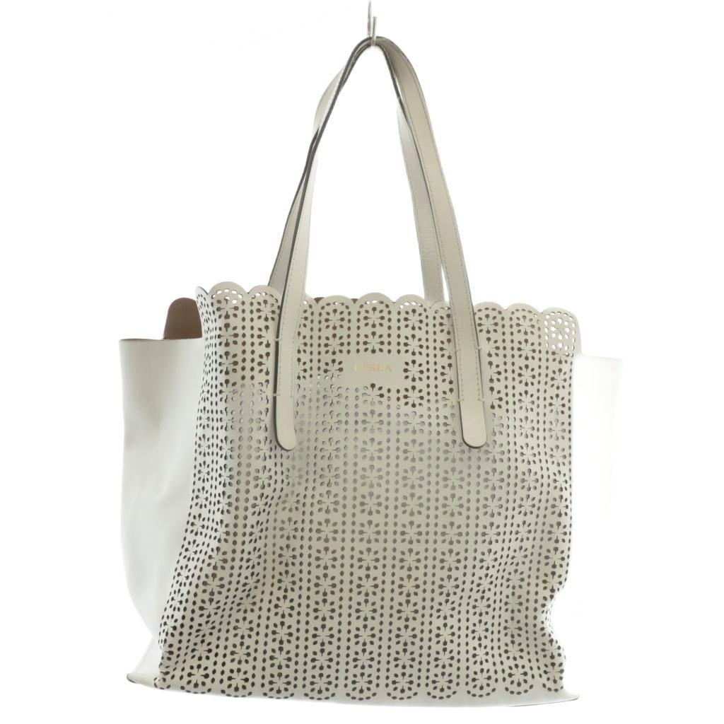 フルラ FURLA トートバッグ ハンド レザー パンチング ロゴ 白
