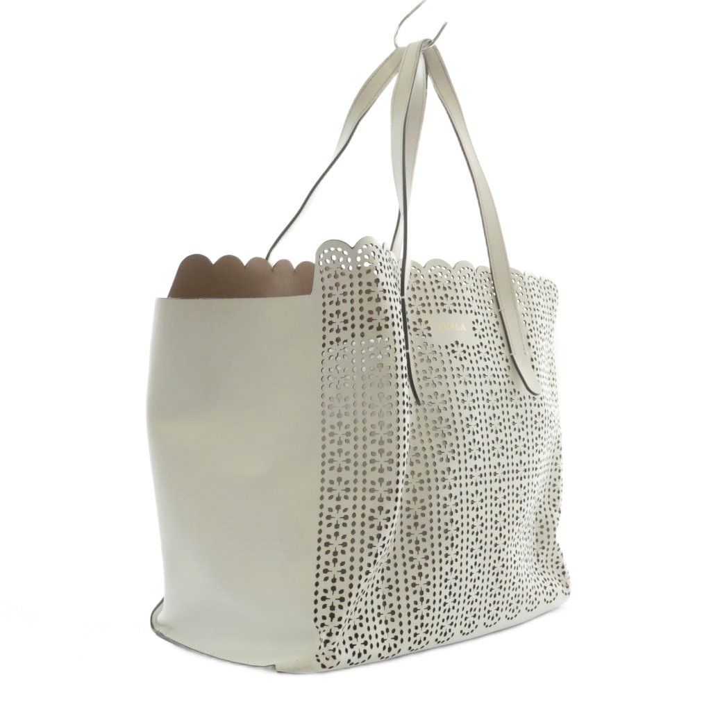 フルラ　ホワイトレザー ハンドバッグ フルラ FURLA トートバッグ ハンド レザー パンチング ロゴ 白