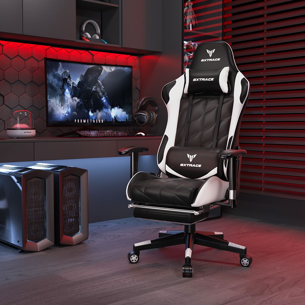 厚クッションで快適 ゲーミングチェア リクライニング165 オットマン付 人間工学 テレワーク ゲーム PC作業に最適 オフィスチェア デスクチェア 選べる ホワイト