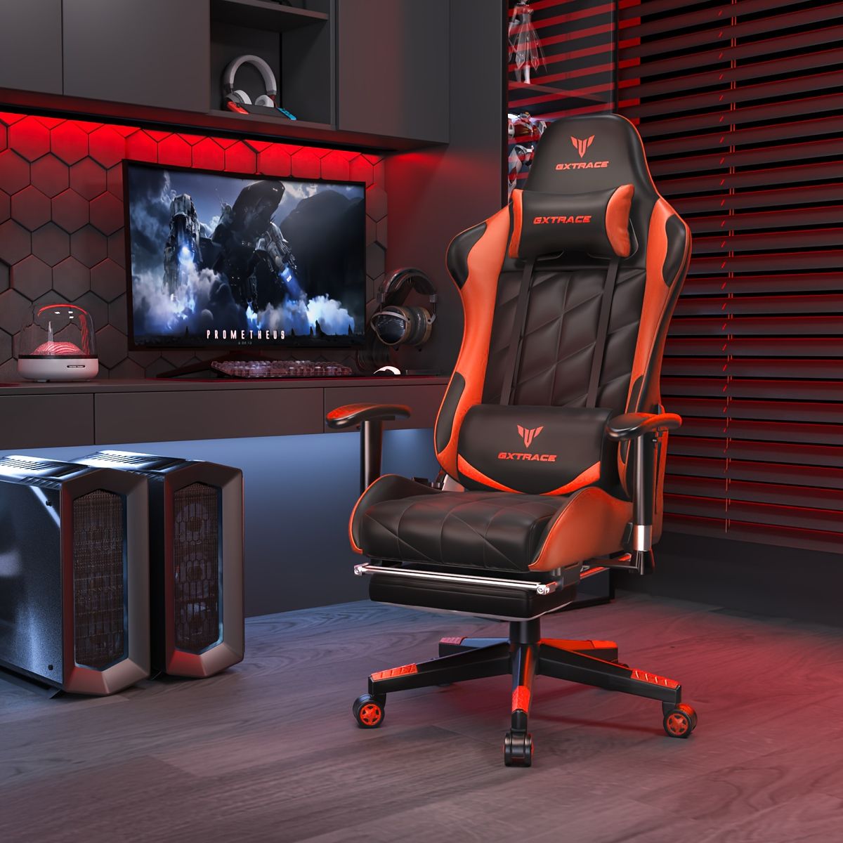 厚クッションで快適 ゲーミングチェア リクライニング165 オットマン付 人間工学 テレワーク ゲーム PC作業に最適 オフィスチェア デスクチェア 選べる オレンジ