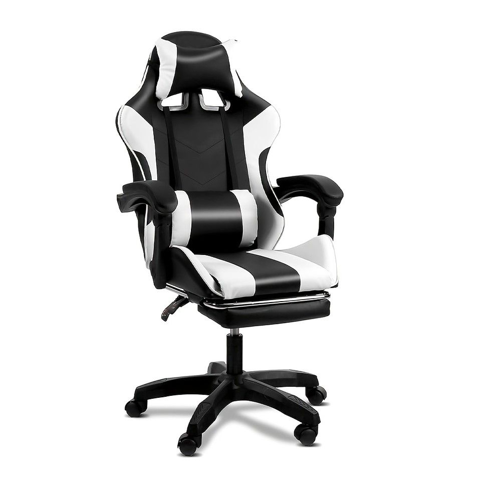 165リクライニング エルゴノミック ゲーミングチェア オットマン付 メモリーフォーム ランバーサポート 高さ調整 PCチェア デスクチェア 跳ね上げ式アームレスト PUレザー ホームオフィス ゲーム ホワイト