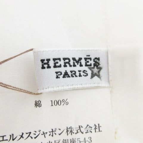 エルメス HERMES UZBEK MOUCHOIR ハンカチ コットン ワンポイント 刺繍