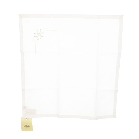 エルメス HERMES UZBEK MOUCHOIR ハンカチ コットン ワンポイント 刺繍