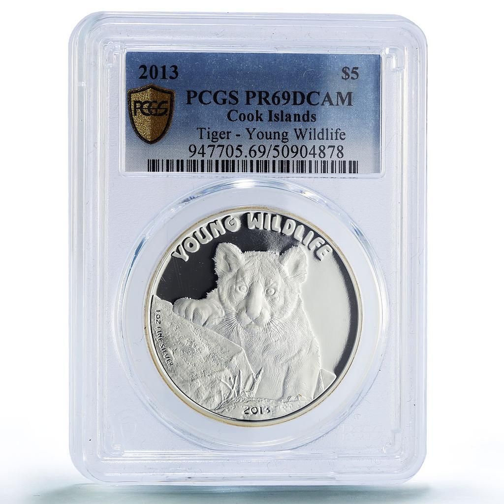 クック諸島 5ドル トラの幼獣 野生動物 動物 PR 69 PCGS 銀貨 2013年