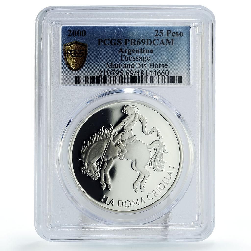 アルゼンチン 25 ペソ Hombre Caballo Man Horse Doma Criolla PR 69 PCGS Ag コイン 2000