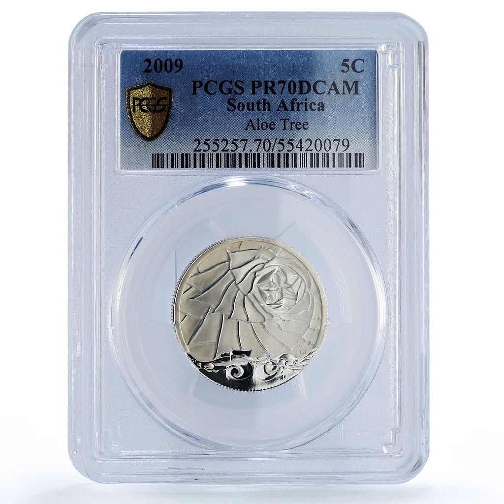 南アフリカ 5セント マロティ ドラケンスバーグ アロエ ツリー PR 70 PCGS 銀貨 2009年