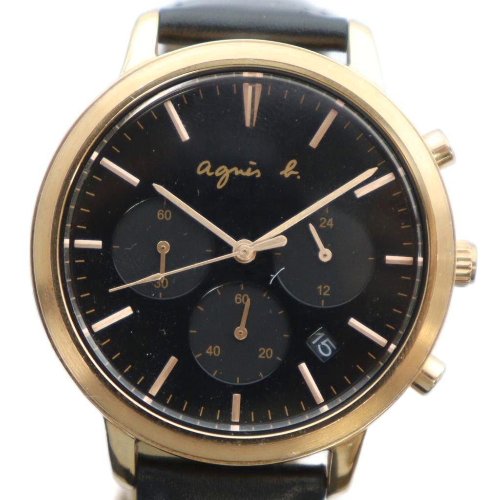 【新品未使用】agnès b. クロノグラフ アナログ時計 ゴールド/ブラック アニエスベー agnes b. VD53-KWB0 腕時計 ウォッチ クォーツ クロノ