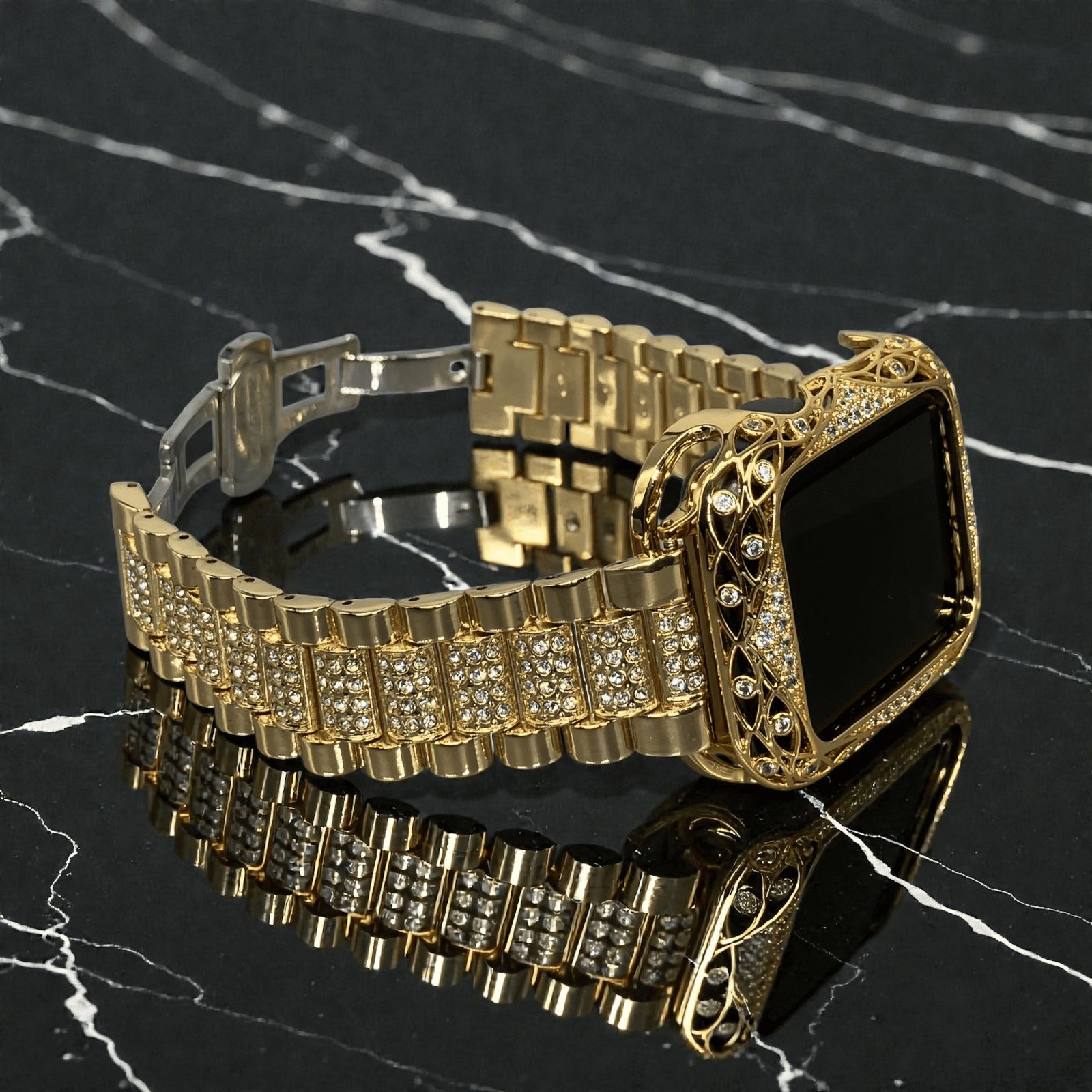 GimelZayinセット アップルウォッチ ステンレスベルト キラキラ カバー ケース dsg 1 ゴールド メンズ レディース 38 mm 40 41 44 45 46 42 Apple Watch バンド