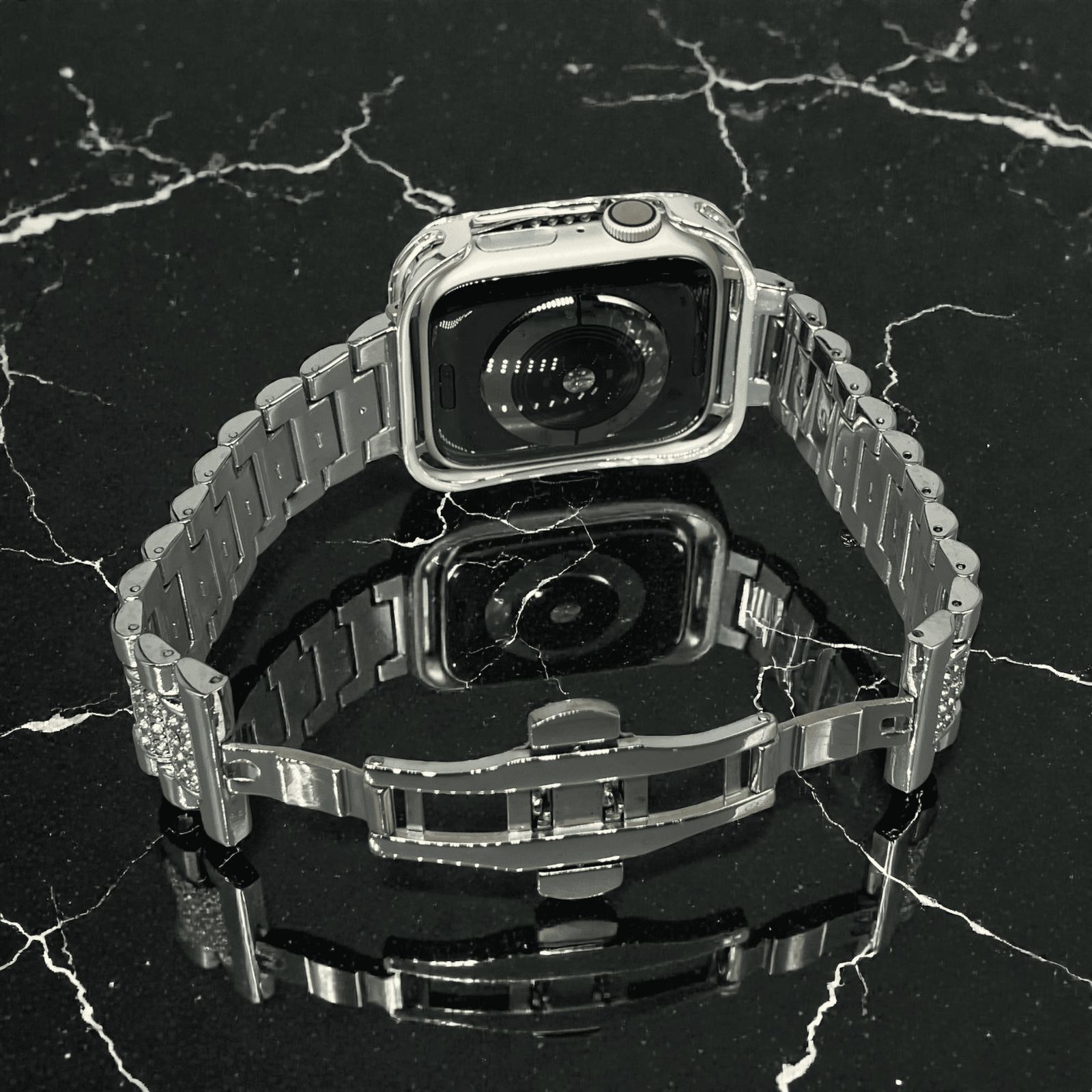 Apple Watch キラキラ シルバーステンレス&シルバー超TPUカバー
