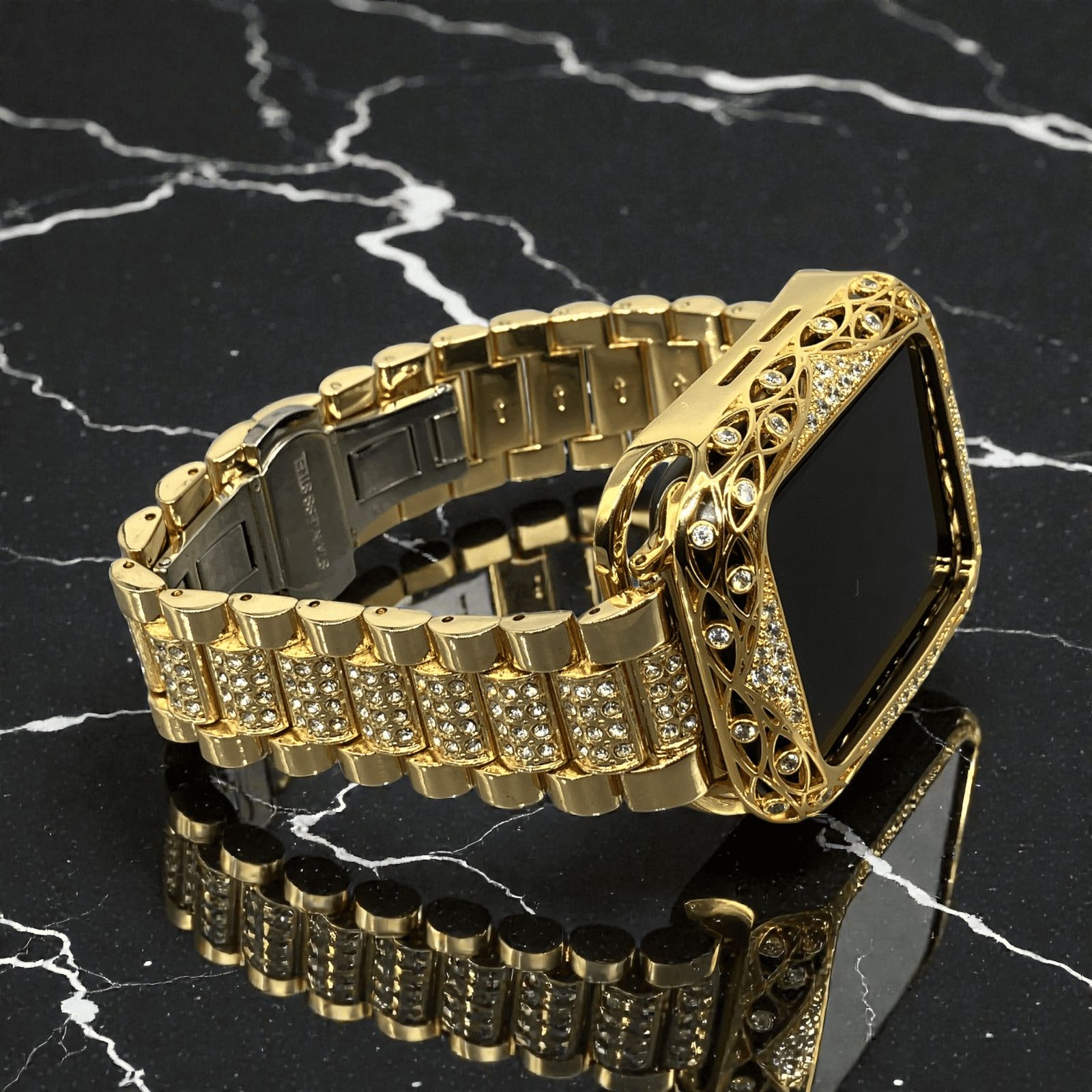 Apple Watch ベルト バンド カバー ケース アップルウォッチ 金黒e 