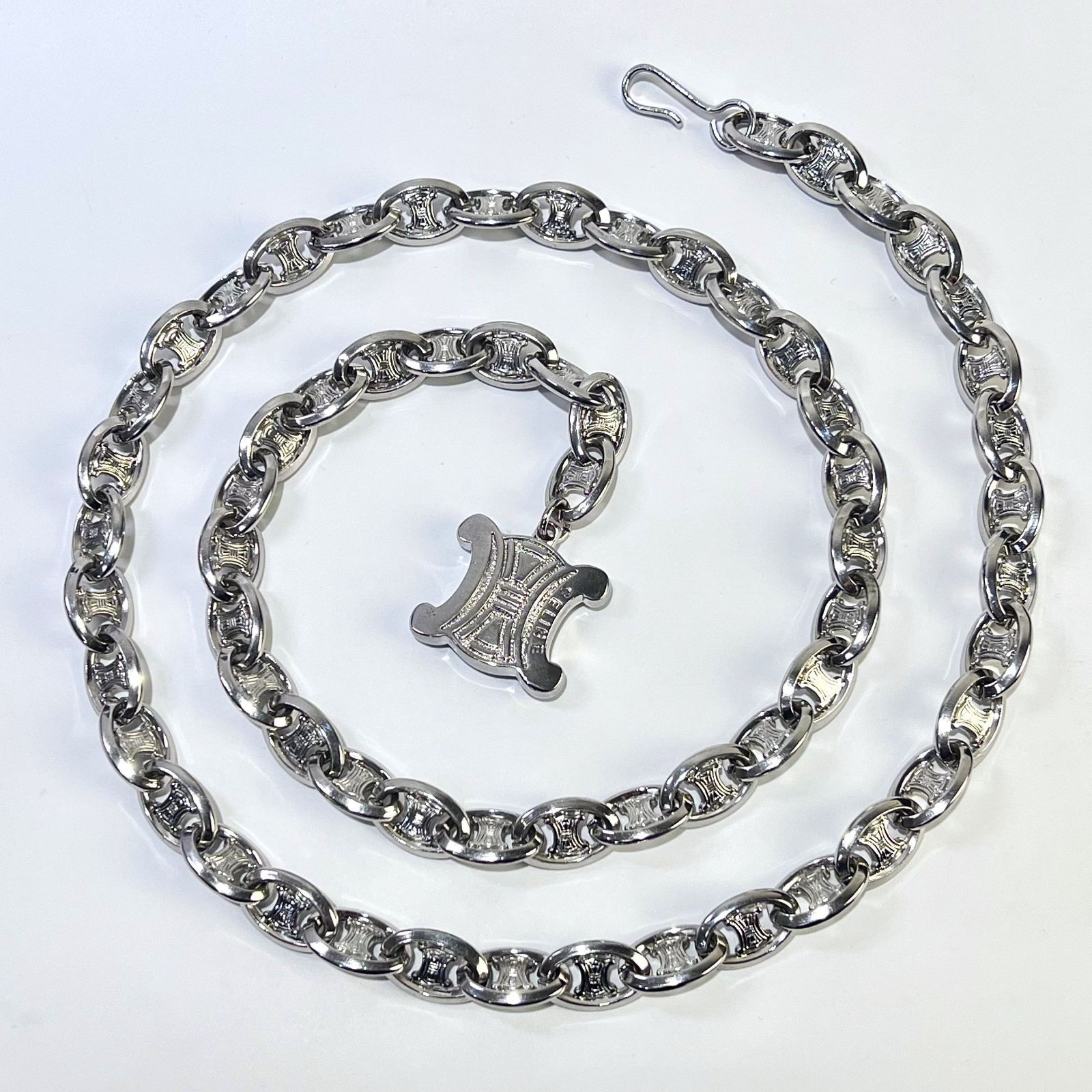 CELINE セリーヌ マカダム モチーフ チェーンベルト シルバーメッキ 105 cm レディース ファション小物 服装小物 ベルト aua