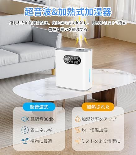 Wolfhowl 加湿器 卓上 大容量6 5 L 超音波式 2025発売新モデル 加熱式加湿器 30 dB 静音 加湿量最大380 ml h スチーム式 最大33時間連続稼働 節電対策 アロマ対応 空気清浄 自動湿度調整 ミ bee 546 f