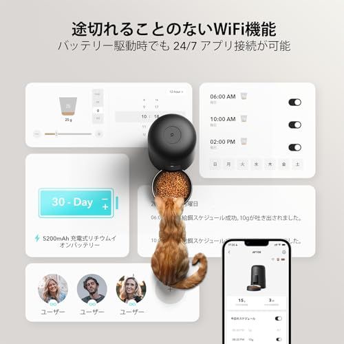  AIR WiFi 自動給餌器 猫 コードレス式 自動餌やり機 スマホ遠隔操作 餌遣り機 無制限置き場所 2 WAY給電 充電式 ペット 給餌器 アプリ対応 留守も安心 ４重鮮度保持 ステンレス製ボウル お手入れ簡単 760965 d 9 ボウル その他 キッチン 食器