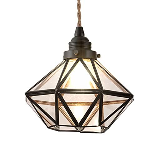 ぼん家具 ペンダントライト ガラス アンティーク 天井照明 ダイヤモンド型 LED対応 照明器具 1灯 照明 内玄関 食卓用 吊り下げ灯 ブラック 0343306 c