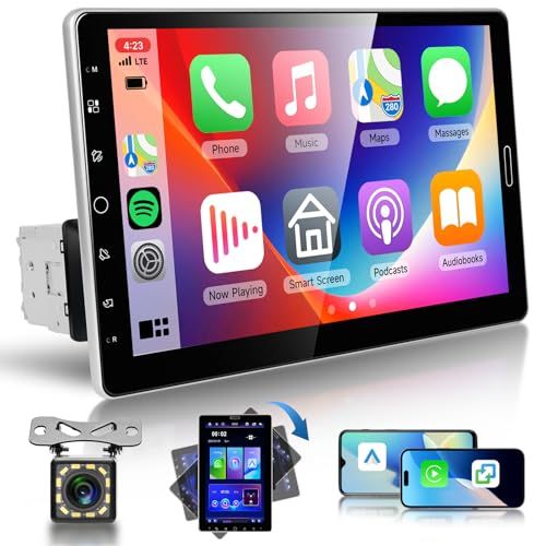 Hodozzy カーステレオ1 DIN 搭載無線CarPlay Android Auto 10.1インチ回転式タッチスクリーンMirrorLink対応カーオーディオBluetooth 1 FM RDS AUX EQ 2 USB 76 c 7 ee d