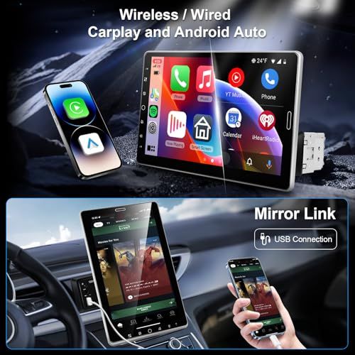 Hodozzy カーステレオ1 DIN 搭載無線CarPlay Android Auto 10 1インチ回転式タッチスクリーンMirrorLink対応カーオーディオBluetooth 1 FM RDS AUX EQ 2 USB 76 c 7 ee d