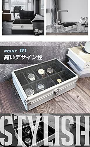 時計収納ケース 10本 アルミ 高耐久性 クッション付き メンズ レディース ウォッチケース シルバー 8642 fa 5 e