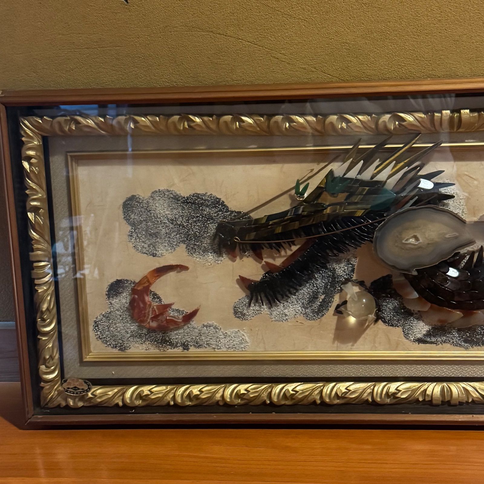 貴石画 額入り 龍 ドラゴン 額縁 インテリア アート 縁起物 昭和レトロ