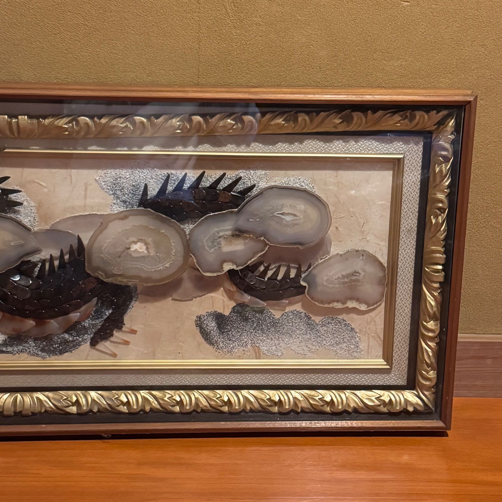 貴石画 額入り 龍 ドラゴン 額縁 インテリア アート 縁起物 昭和レトロ