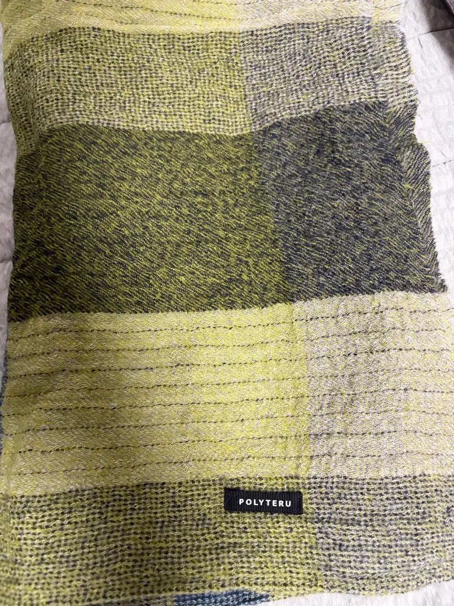 ポリテル ミール リングウール マフラー グリーンチェック