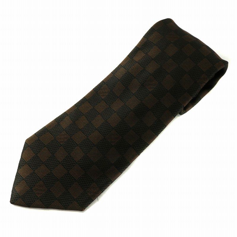 LOUIS VUITTON ルイヴィトン ネクタイ ダミエ ブラウン シルク 絹 ルイヴィトン LOUIS VUITTON ダミエ ネクタイ 絹 シルク ワイドタイ 総