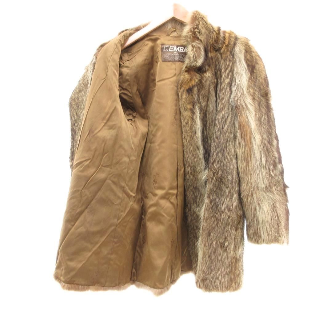 EMBA エンバ ファーコート 毛皮 ラクーン ミドル ハーフ丈 茶 ブラウン