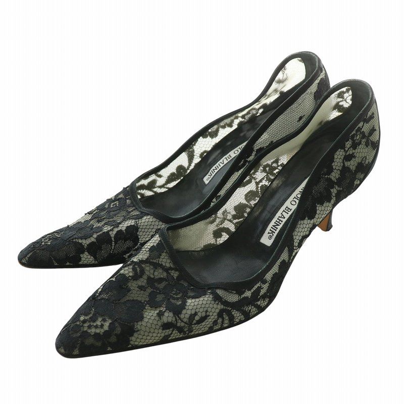 マノロブラニク MANOLO BLAHNIK パンプス レース ポインテッドトゥ