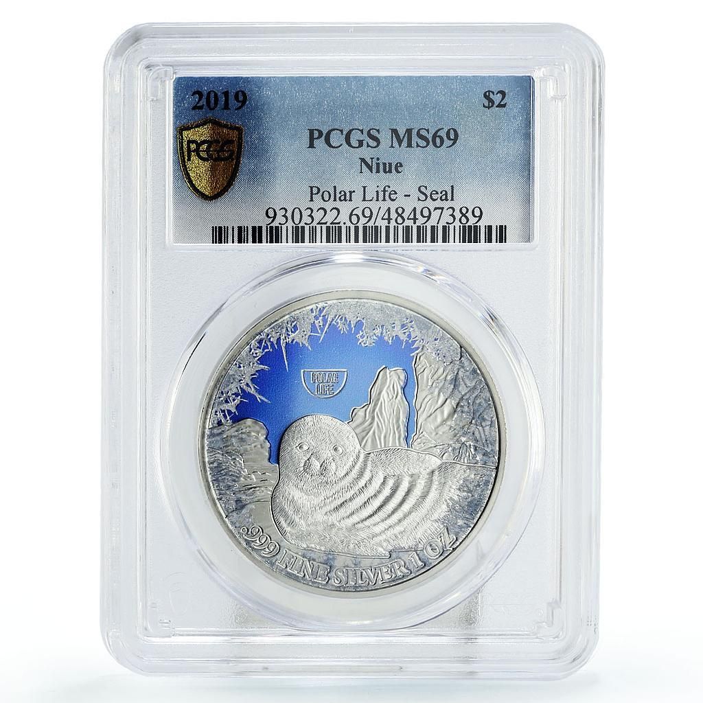 ニウエ 2ドル 野生生物保護シール 地動物 MS 69 PCGS 銀貨 2019年