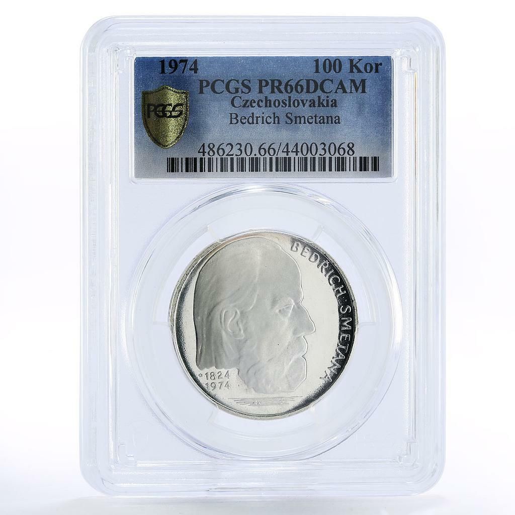 チェコスロバキア 100コルン 作曲家ベドルジハ スメタナ PR 66 PCGS 銀貨 1974年