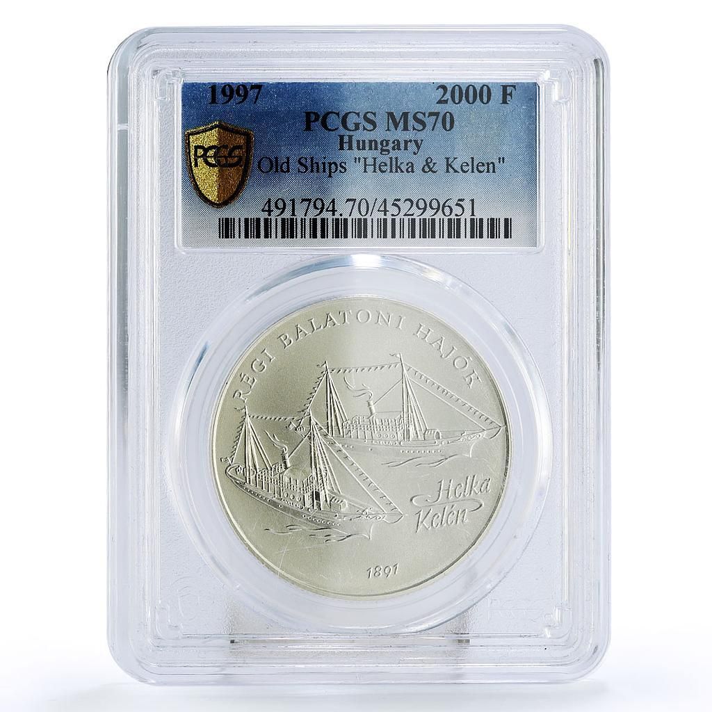 ハンガリー 2000年 旧 トン船 ヘルカとケレン MS 70 PCGS 銀貨 1997年