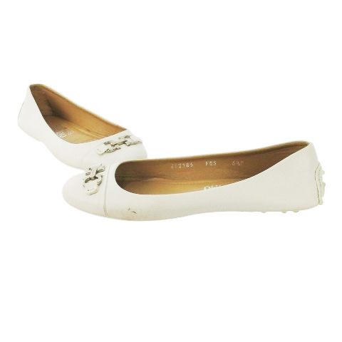 美品　Salvatore Ferragamo ホワイト フラットシューズ サルヴァトーレフェラガモ Salvatore Ferragamo バレエシューズ