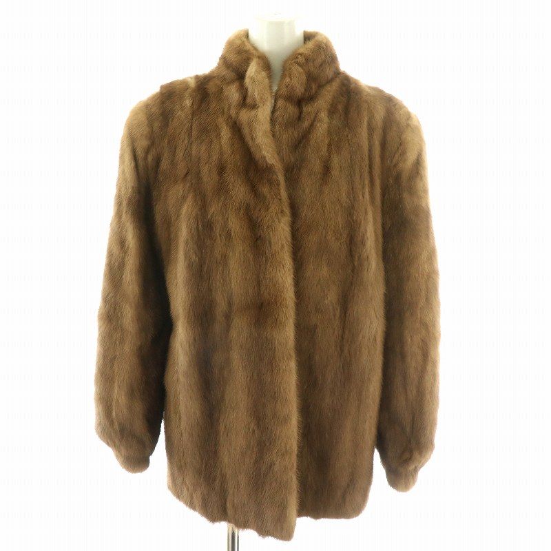 ファーコート ミドル ハーフ ミンク 毛皮 総裏地 11号 大きいサイズ 茶