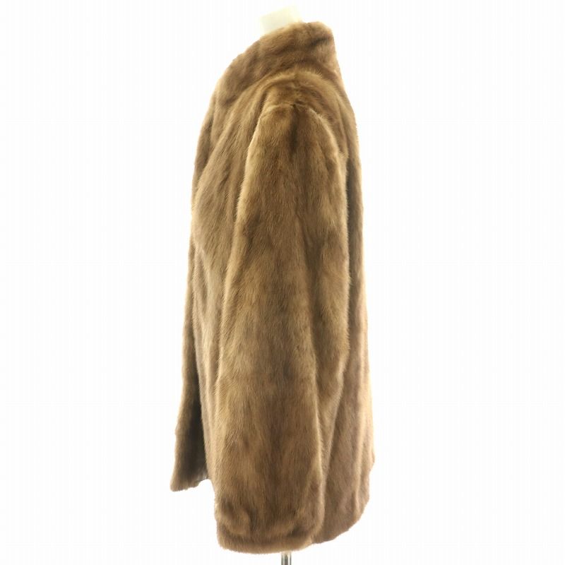 ファーコート ミドル ハーフ ミンク 毛皮 総裏地 11号 大きいサイズ 茶