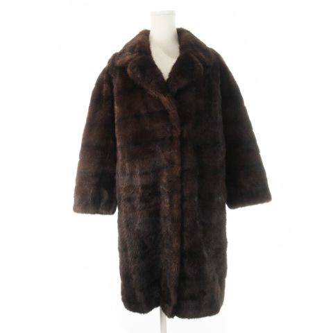 ノーブランド ファーコート ミンク 毛皮 ロング丈 ボーダー レッド