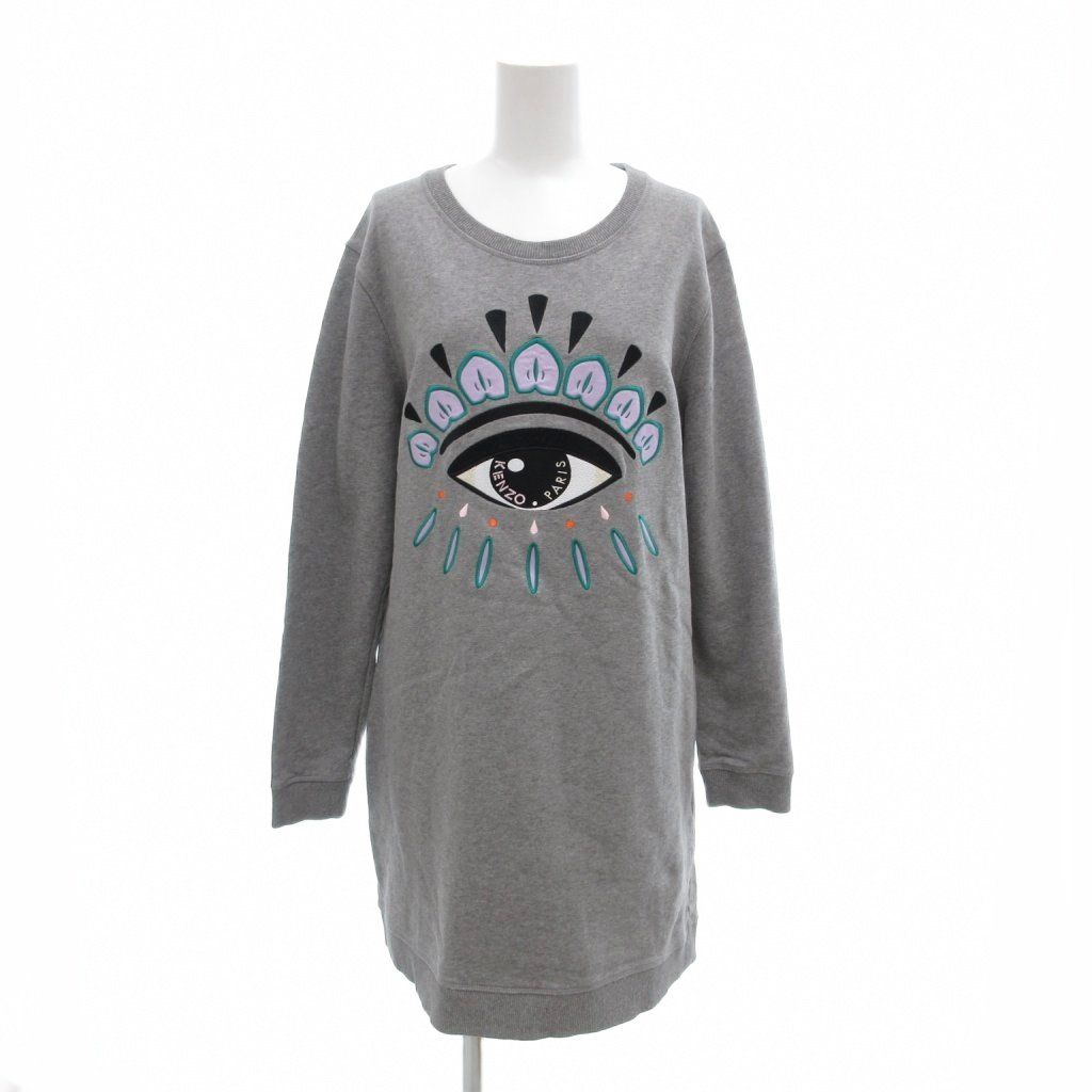 ケンゾー KENZO 美品 スウェットワンピース L クルーネック 長袖 刺繍