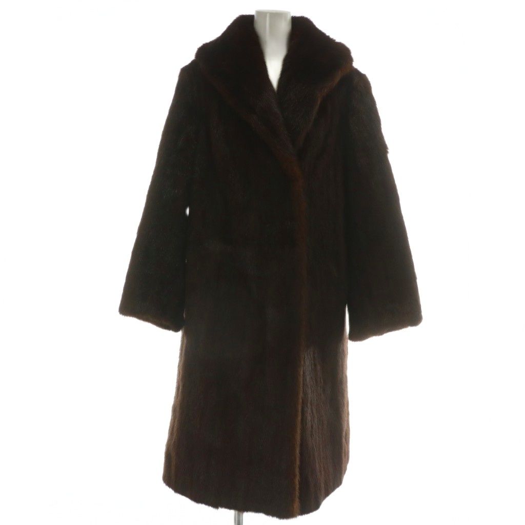 美品　ブラウンファーロングコート ノーブランド ファーコート アウター 毛皮 ミンク ロング 比翼ボタン