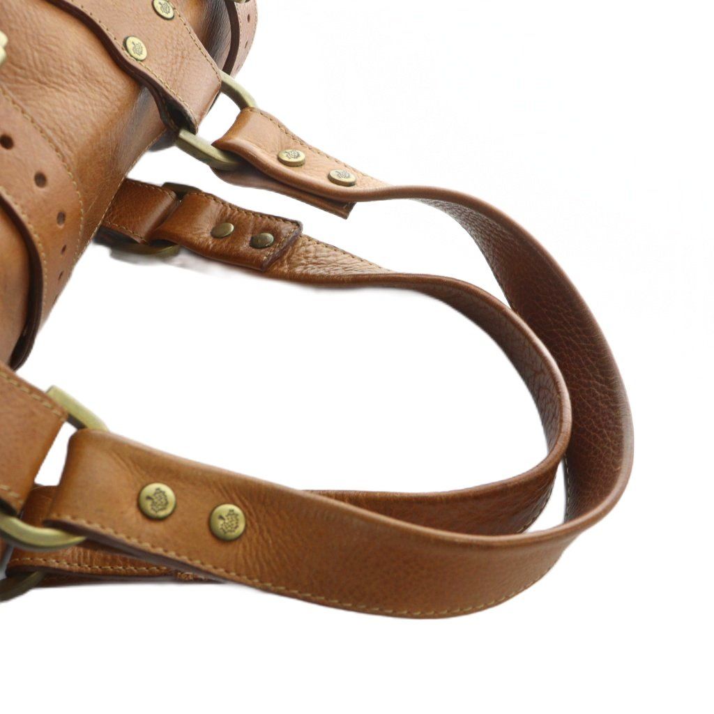 マルベリー Mulberry ハンドバッグ ミニボストン ロゴ レザー 茶