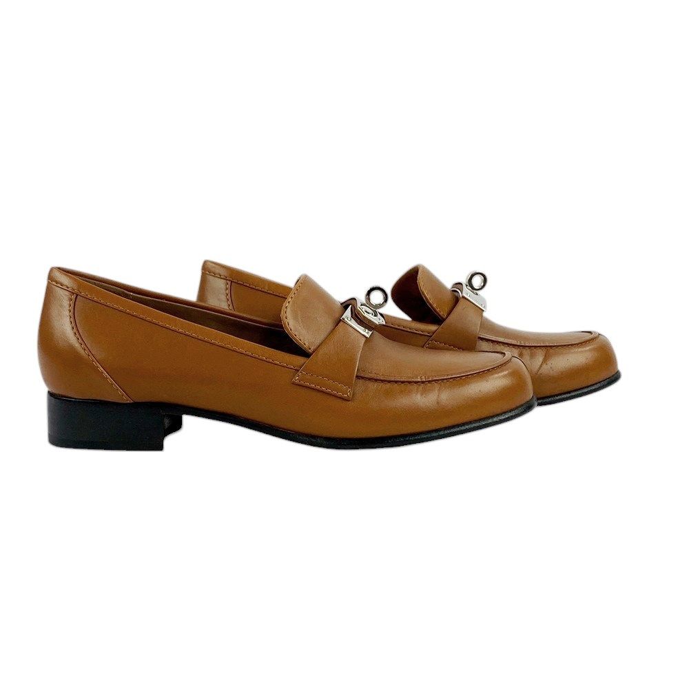 超美品 エルメス レザー ケリー ローファー シューズ 35 1/2 茶 □新同□ エルメス ケリー ローファー シューズ 靴 レザー ブラウン 茶