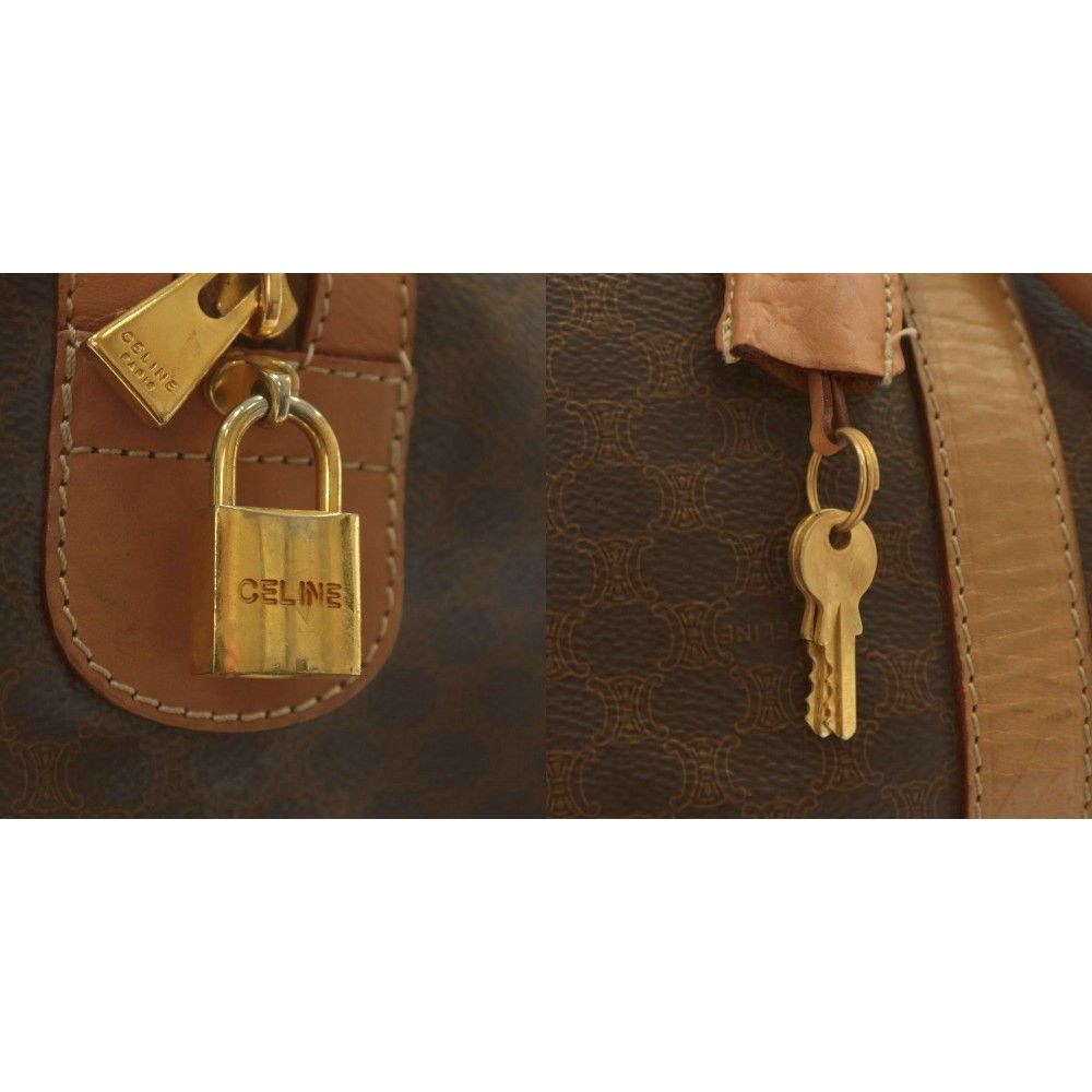 CELINE ブラウンレザーボストンバッグ セリーヌ CELINE ボストンバッグ 旅行カバン PVC レザー マカダム柄 総