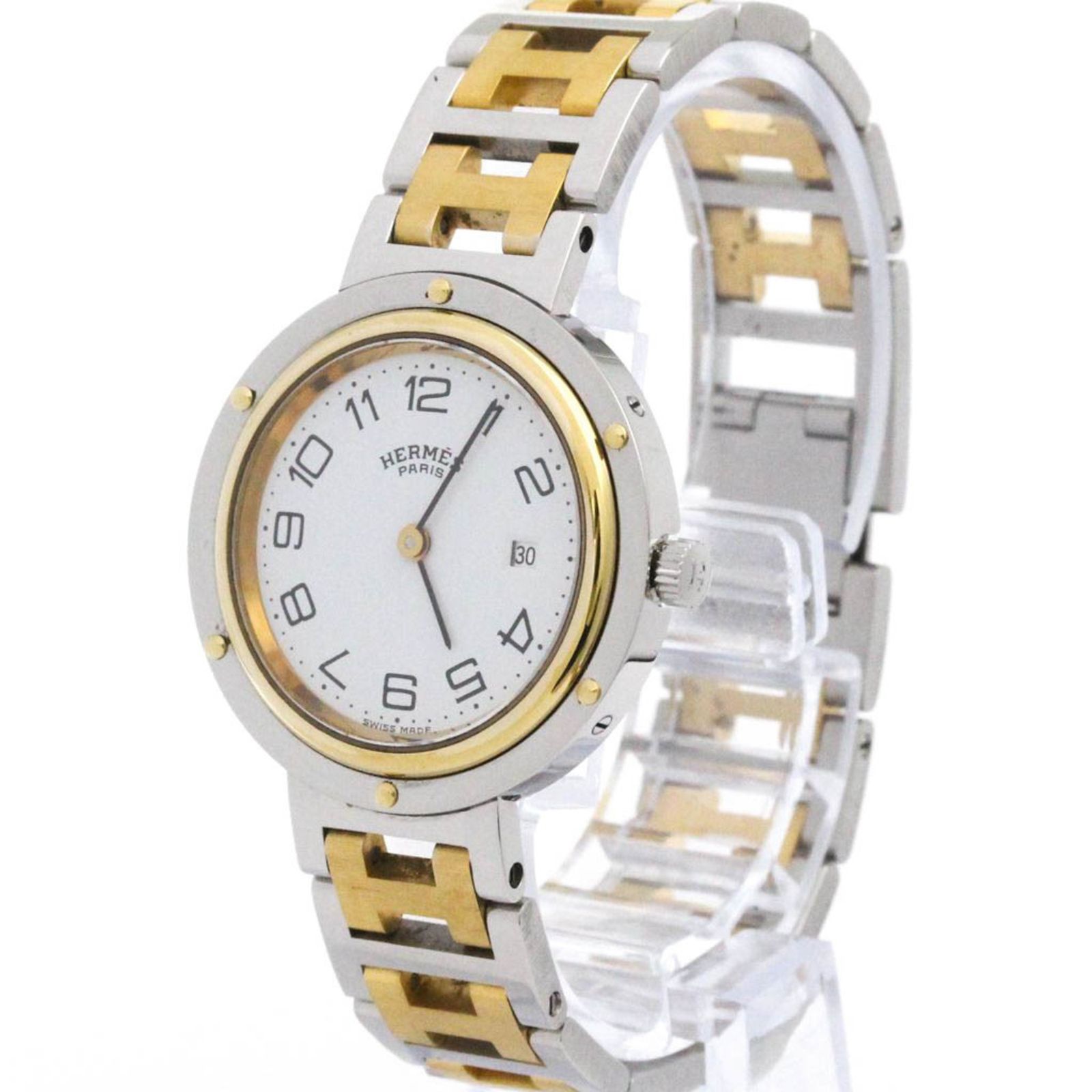 エルメス HERMES クリッパー ゴールドプレート ステンレススチール クォーツ レディース 時計 CL 4 220 外装仕上げ済み