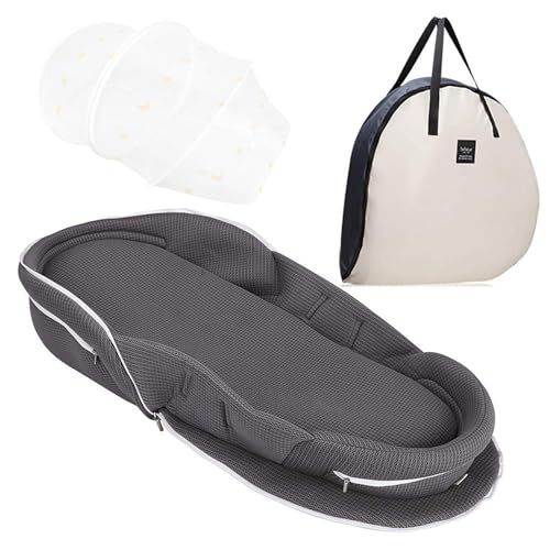 ベビーアムール Bebamour ベビーベッド 折りたたみ式 ベッドインベッド 添い寝 簡易ベッド 新生児 携帯型ベビーベッド 通気性 高さ調整可 機械洗い グレー se