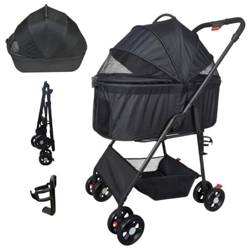 M N Y K ペットカート ペットバギー 分離型 取り外し 折りたたみ式 組み立て簡単 軽量 耐荷重20 多頭小型犬 猫 カップホルダー付き ブラック se