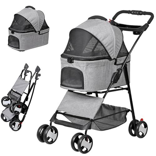 Epetlover 4輪 ペットカート 3 way バスケット 取り外し 分離式 ペットキャリー ドライブボックス 犬用かーと ペットバギー ペットベビーカー コンパクト 軽量 耐荷重20 kg 小型犬 中型犬 多頭飼い 猫 いぬ バギー 犬介護用かーと ペットse