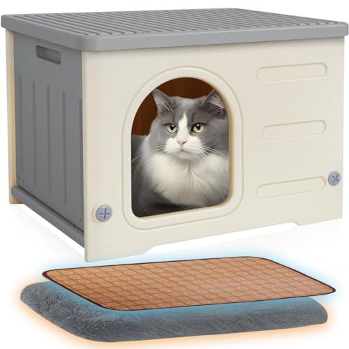 猫 ハウス ペットハウス 犬小屋 小型犬用 組み立て キャットハウス 屋外 室内 防水 防風 換気 四季通用 毛布付き 組立簡単 野良猫 避難所 冬用ハウス 冷感マット付き グレー se