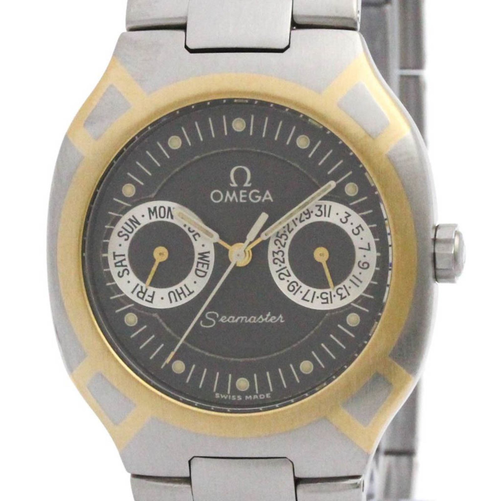 オメガ OMEGA シーマスター ポラリス デイデイト K 18 ゴールド ステンレススチール クォーツ メンズ 時計 396.1022 外装仕上げ済み